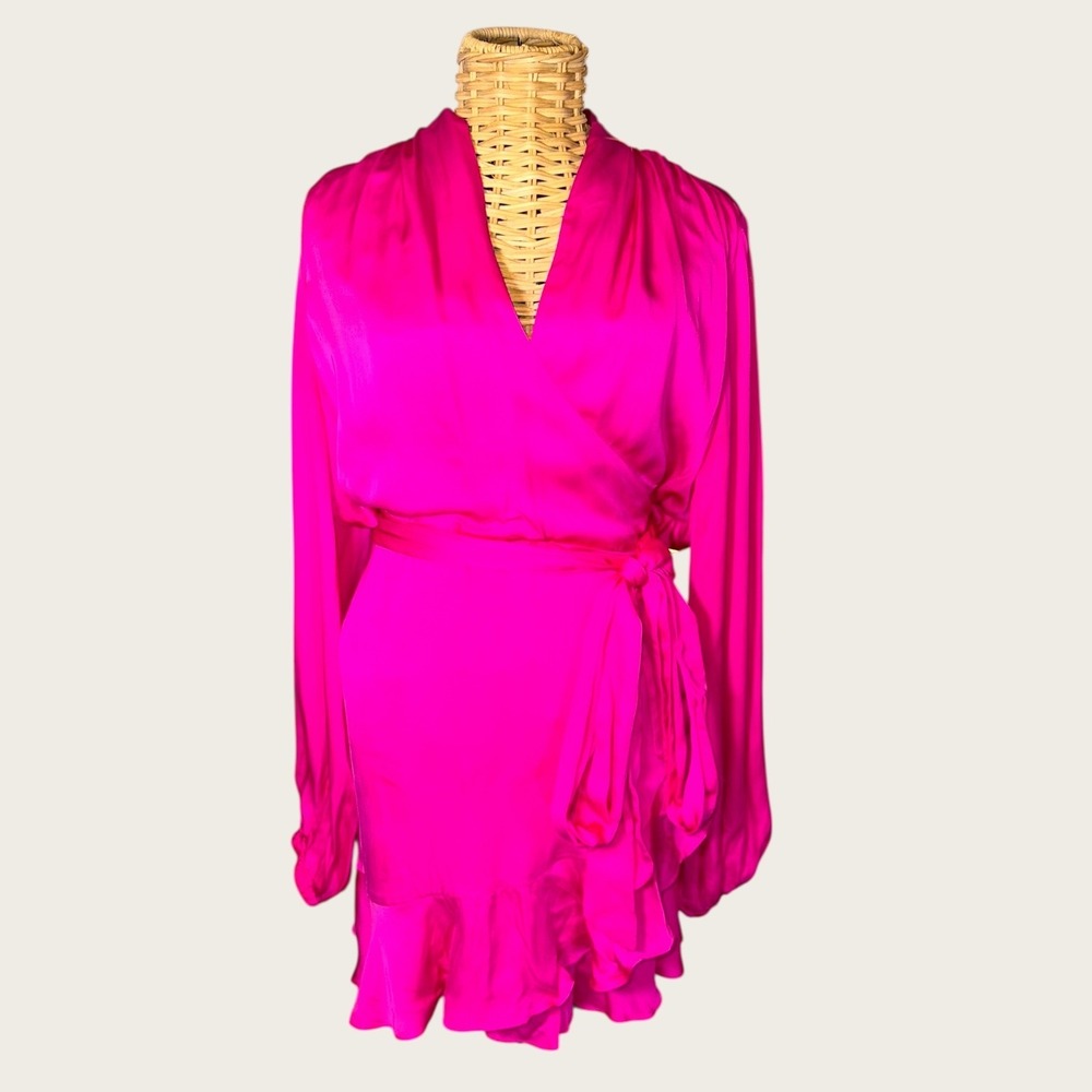 Banana Republic Hot Pink Silk Wrap Mini Dress